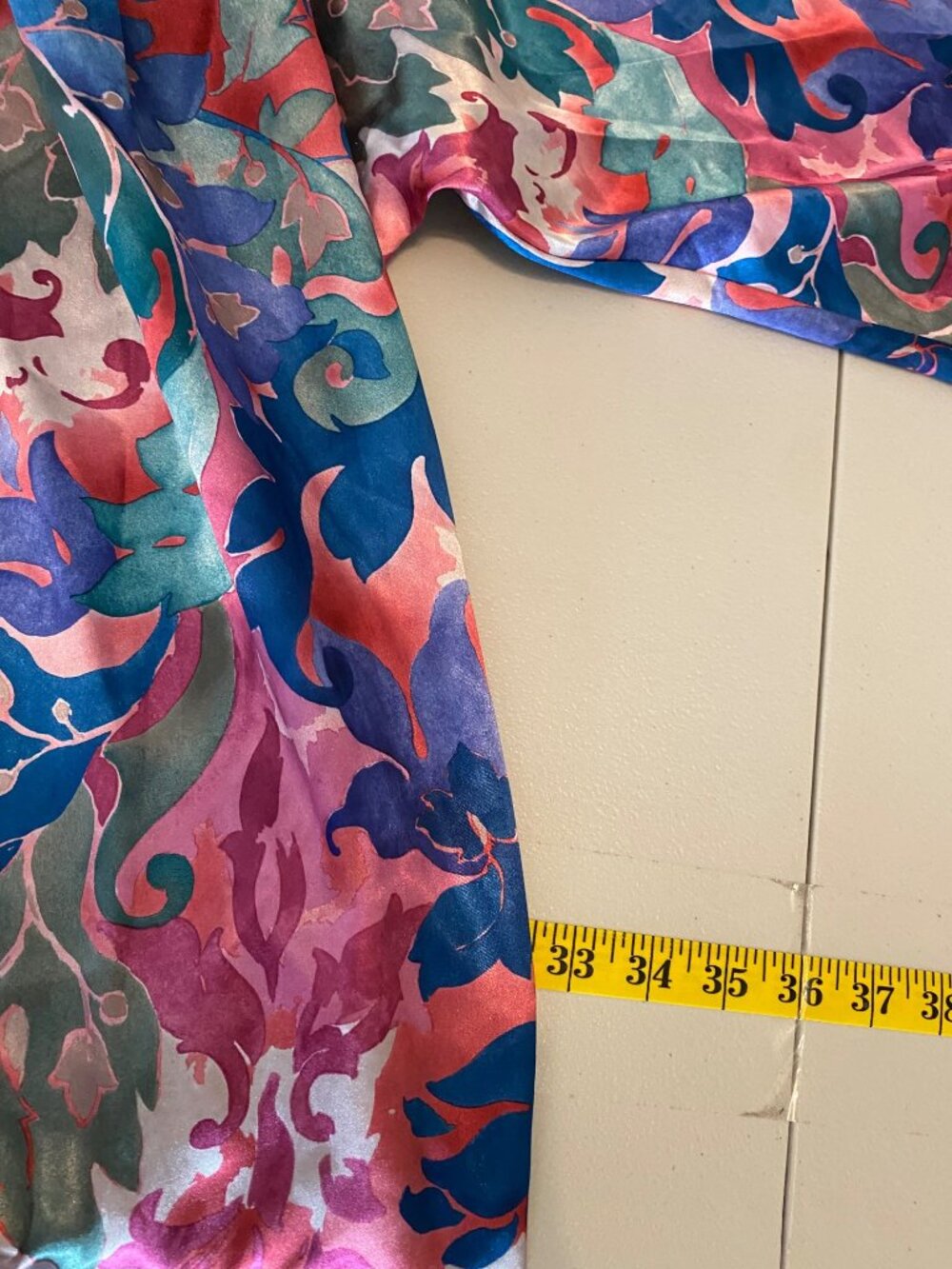 Vintage Ariel Floral Full-Length Long Lounge Robe Mandarin Collar One Size - Picture 7 of 8